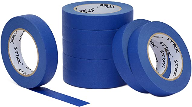 8pk 1" x 60yd STIKK Blue Painters Tape 14 Day Clean Release Trim Edge Finishing Masking Tape (.94 IN 24MM) (8 Pack)