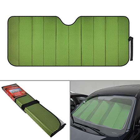 Motor Trend Front Windshield Sun Shade - Accordion Folding Auto Sunshade for Car Truck SUV 58 x 24 Inch (Green)