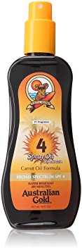 Australian Gold SPF 4 Spray Oil Sunscreen, Carrot Oil Formula, 8 Fl Oz