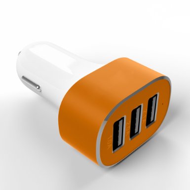 Best iPhone Car Charger, Fast Optimum Charging Apple and Android Phone Devices, Sleek Aluminum Design, and 5.1A, 3 Port Premium USB Universal Electric Car Charger Multi Port, Orange