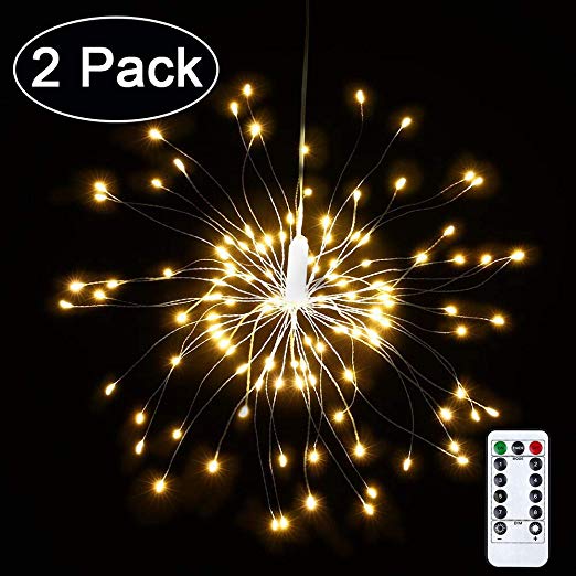 2 Pack LED Decorative Lights, 120 LED Dimmable Fairy Lights, Twinkle Starburst Lights, Waterproof Battery Operated with Remote Control for Home, Patio, Parties, Wedding, Christmas (Warm White)