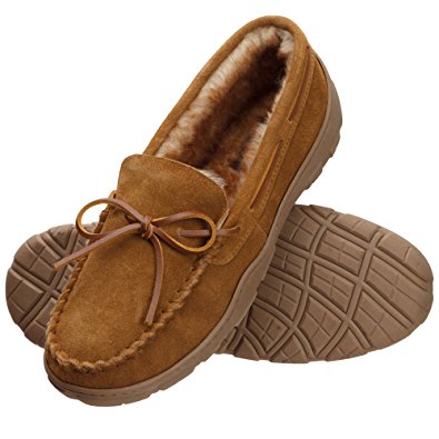 Rockport Men's Memory Foam Plush Suede Slip On Indoor/Outdoor Moccasin Slipper Shoe