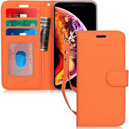 FYY Luxury PU Leather Wallet Case for iPhone Xr (6.1") 2018, [Kickstand Feature] Flip Folio Case Cover with [Card Slots] and [Note Pockets] for Apple iPhone Xr (6.1") 2018 Orange