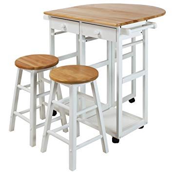 Casual Home 355-21 Drop Leaf Breakfast Cart with 2 Stools-White