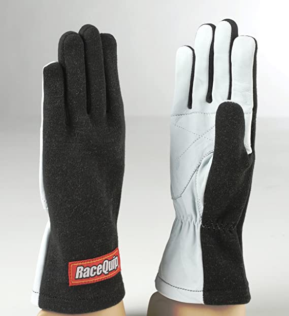 RaceQuip Basic Race Gloves 350 Series 1 Layer Nomex Non SFI Black Medium 350003