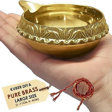 SATVIK Big Size Kuber Brass Aarti Diya with 16 Inch Red Akhand Jyoti for Puja Jyot Oil Lamp Festive Diwali Mandir Temple Aarti Pooja Dia with Akhand Jyot Red Wick Large