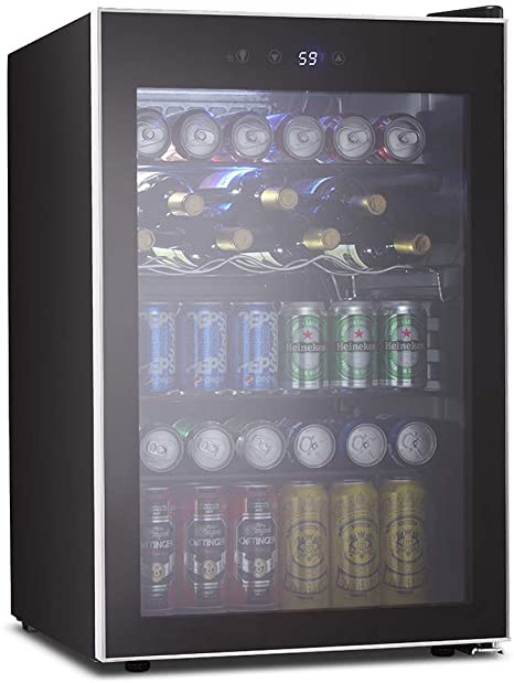 Kismile 4.5 Cu.ft Beverage Refrigerator and Cooler,126 Can Mini Fridge with Digital Temperature Display for Soda,Beer or Wine,small Drink Dispenser Cooler for Home,Office or Bar (Transparent)