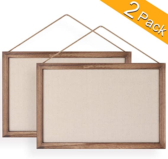 Emfogo 16x11 Wood Bulletin Boards with Linen Wall Bulletin Board for Home Kitchen Office Decorative Hanging Pin Board Frame Cork Board Light Bulletin Boards for Bedroom Pack of 2 (Carbonized Black)