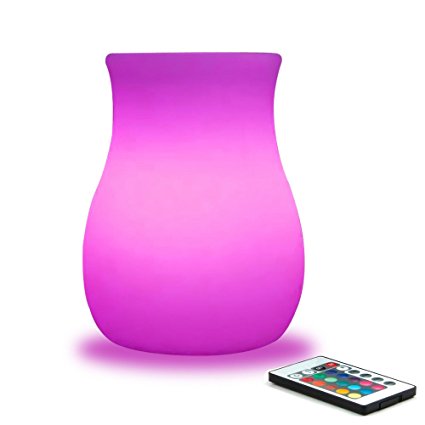 Mr.Go 6-inch RGB Color-changing LED Glowing Vase w/ Remote, Dimmable LED Flower Pot Lamp Rechargeable Night Light Mood Lighting Kids Bedroom Living Dinning Room Bar Table Party Decoration - White
