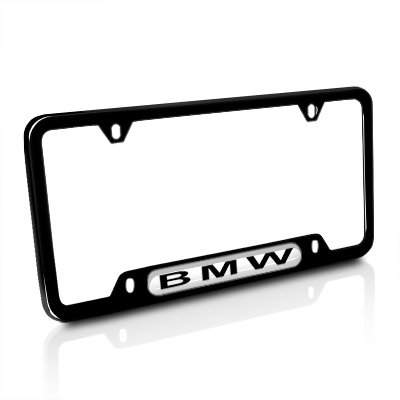 BMW License Plate Frame w Logo BLACK stainless steel