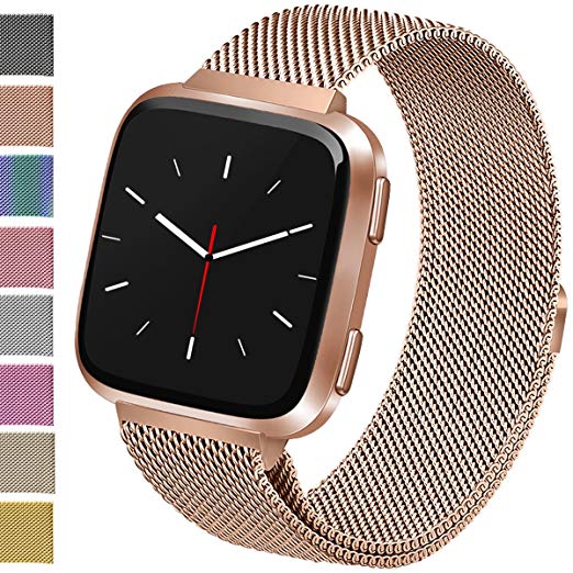 Vancle Metal Band Compatible with Fitbit Versa Bands, Stainless Steel Mesh Loop Metal Replacement Wristbands with Magnet Lock for Fitbit Versa