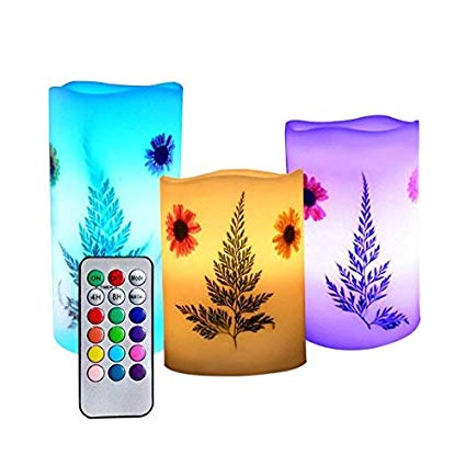 Kelake Flower Flameless LED Candles Set Paraffin Wax Remote Control Timer Sets 3 Battery Operated Flickering Candles Birthday Gift, Home Party Night Decor Multicolor Changing Height 4" 5" 6"