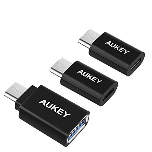 USB-C to Micro USB Adapter, AUKEY 1 USB-C to USB 3.0 Female & 2 USB-C to Micro USB Female Adapters (3 Pack) for Macbook, Chromebook Pixel, Nexus 6P and More