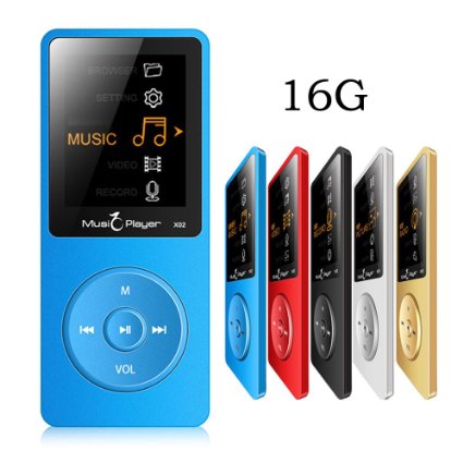HONGYU® 2016 New Ultrathin Built-in Speaker MP3 MP4 Music Player with 16GB storage and 1.8 Inch Screen / FM / e-book / Voice recorder / Alarm clock / Calendar multifunctional Media Player (Blue)