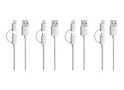 PNY C-UA-UULN-W01X4-01 2-in-1 Micro-USB and Apple Lightning Charge & Sync Cable, 4-Pack