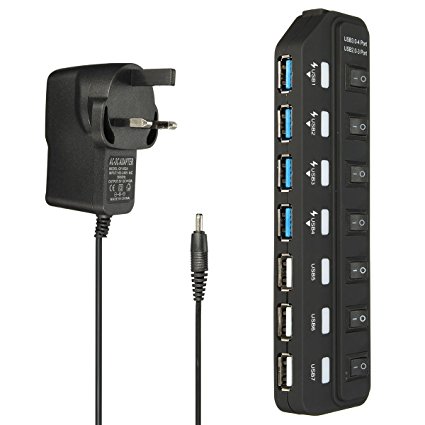 ONCHOICE 7 PORT HUB (USB 2.0 USB 3.0) With On/Off Switch (Led light)with Cable Length: 60CM for Laptop / Notebook / PC / Computer