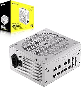 CORSAIR RM850x Shift Fully Modular ATX Power Supply - 80 Plus Gold - ATX 3.0 - PCIe 5.0 - Zero RPM - Modular Side Interface - White