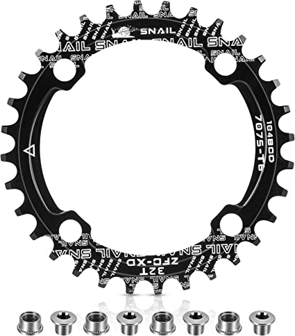 Boao Chainring 104 BCD 32T 34T 36T 38T Narrow Wide Single Chain Ring with 4 Pieces Sprocket Bolts for Road Bikes, Mountain Bikes, BMX MTB Bike