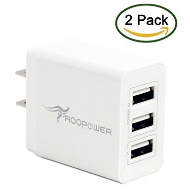 USB Charger 2-Pack, Roopower 20W/4A 3-Port Wall Charger Travel Charger Power Adapter for Apple iPad Pro/Air/Mini,iPhone 6 6S Plus 5s 5c; Samsung Galaxy S7 S6 Edge , Note5/4 and More(White)