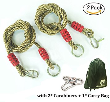 Tree Swing Ropes Hammock Straps hanging Kit with 2 Carabiners for Replacement, Adjustment or Extension – 6ft and Holds 600lbs, Perfect for Children Swing, Outdoor Hammock, Yoga Swing and Hanging Chair