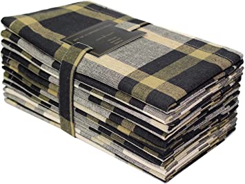 COTTON CRAFT - 12 Pack Dinner Napkins – Rustic Plaid - 100% Cotton Oversized – Size 20x20- Tailored with Mitered Corners and a Generous Hem - Easy Care Machine wash