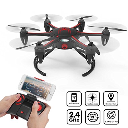 Techrc TR005 RC Drone WIFI Version FPV Quadcopter with Camera Live Video Hexacopter Headless Mode with Low Voltage Warning & Altitude Hold - Black