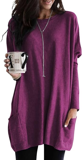 Dokotoo Womens Casual Long Sleeve Shirts Lightweight Sweatshirts Fashion Tunic Tops with Pockets