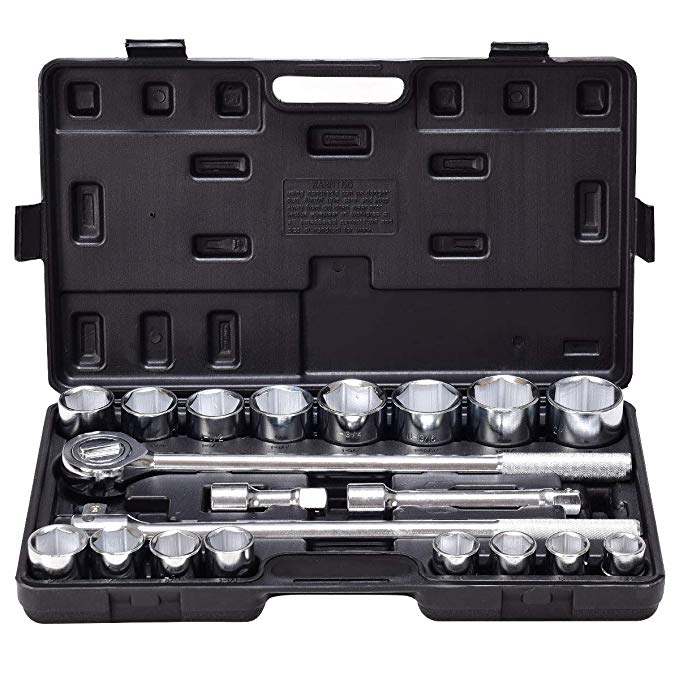 Goplus 21pcs SAE 3/4" Drive Socket Set w/Case Jumbo Ratchet Wrench Extension (21pcs)