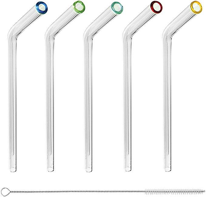 Reusable Glass Straws with Straw Cleaning Brush - (Set of 5) Colorful Drinking 6 mm Straws – For Hot and Cold Liquids - Perfect for Tea, Juice, water etc. - by Better Houseware (6 mm- Original)