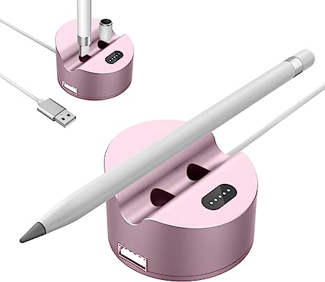 MoKo Charging Stand Adapter Compatible Apple Pencil 1st Generation, iPad Pencil Charger Apple Pen Holder Charging Dock Station with Display Screen USB Port Fit iPad 10th/9th/8th/Pro/Air, Pink