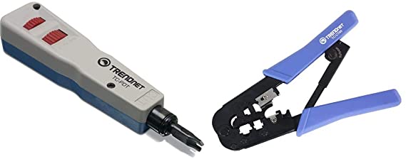 TRENDnet Punch Down Tool with 110 and Krone Blade, White & Crimping Tool, 8P/RJ-45 and 6P/RJ-12, RJ-11 Crimp, Cut, and Strip Tool, TC-CT68