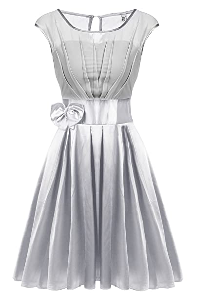 ACEVOG Women Round Neck Bridesmaid Prom Ruffle Chiffon Satin Party Cocktail Dress