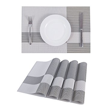 Set of 4 Placemats,Placemats for Dining Table,Heat-resistant Placemats, Stain Resistant Washable PVC Table Mats,Kitchen Table mats.(4, Plaid-White)