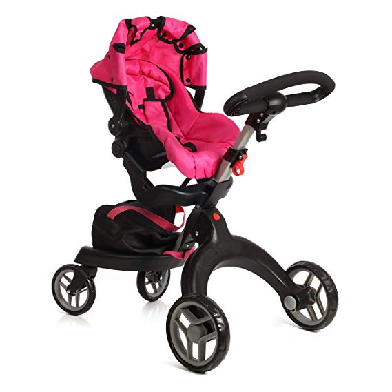 Mommy & Me SoCutie Doll Stroller with Swiveling Wheels and Adjustable Handle. 31" Tall, Carriage Bag Included