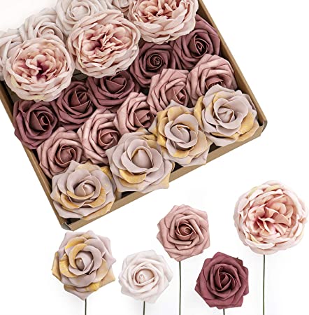 Ling's moment Artificial Flowers Combo Box Set Retro Dusty Rose for DIY Wedding Bouquets Centerpieces Arrangements Bridal Shower Party Home Decorations