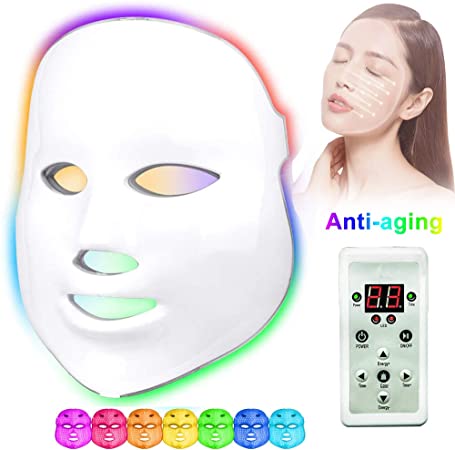 Led Light Therapy Photon Mask, Acne Treatment 7 Color Home Use Skin Rejuvenation Whitening Anti-Aging Acne Spot Scar Removal Smooth Wrinkles Fine Lines Skin Tightening Facial Beauty Daily Skin Care