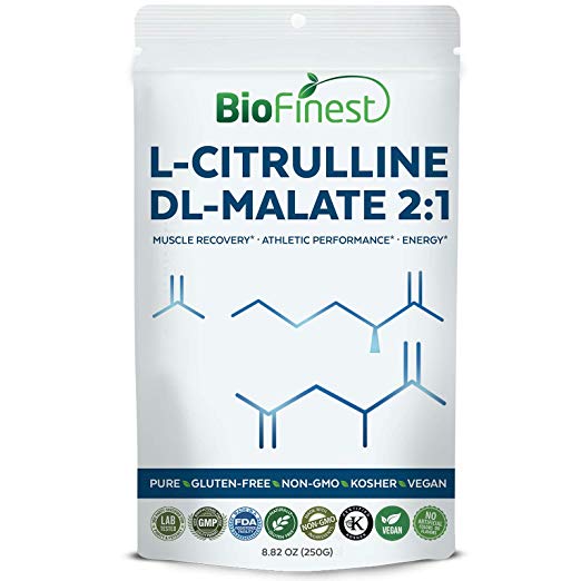 Biofinest L-Citrulline DL-Malate 2:1 Powder - Pure Gluten-Free Non-GMO Kosher Vegan Friendly - Supplement for Muscle Recovery, Energy Support, Athletic Performance (250g)