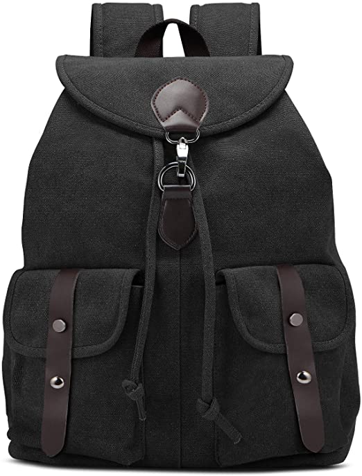 AtailorBird 23L Vintage Canvas Backpack for Men, 15 inch Laptop Large Capacity Rucksack Knapsack Military Shoulder Bag for Casual Hiking Travel School, Black