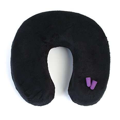 Dormibene Memory Foam Neck Rest Travel Pillow - Includes Ear Plugs, Best Support & Removable Cover