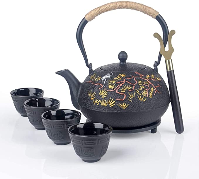 7 Pieces Japanese Cast Iron Teapot Cup Set Tea Kettle with Infuser and Trivet(40 oz)