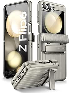 i-Blason Journey for Samsung Galaxy Z Flip 6 Case with Stand [Built-in Screen Protector] [Hinge Protection] Full-Body Rugged Shockproof Protective Phone Case for Z Flip 6 / Z Flip 5, TiGray