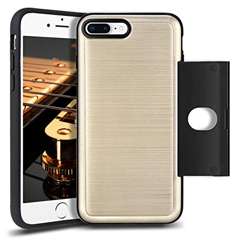 EESHELL iPhone 7 Plus/iPhone 8 Plus Wallet Case [Card Slot] [Drawer] [Slider] [Carry-All Case] TPU PC Shockproof Case Compatible with Apple iPhone 7 Plus and iPhone 8 Plus Devices (5.5 Inch) - Gold