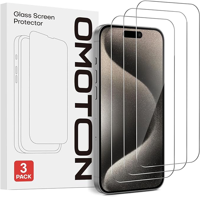 OMOTON Screen Protector for iPhone 15/15 Pro, Premium Tempered Glass Film for iPhone 15 and iPhone 15 Pro, Anti-Scratch, 9H Hardness, HD Clear, 3 Pack