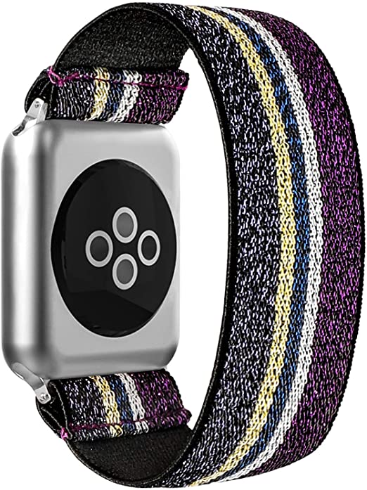 BMBEAR Stretchy Strap Loop Compatible with Apple Watch Band 38mm 40mm iWatch Series 6/5/4/3/2/1 Striped Purple