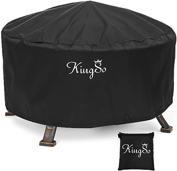 KINGSO Outdoor Fire Pit Cover Round 36" Waterproof 600D Heavy Duty Patio Fire Bowl Cover with Buckles, Drawstring Closure & 2 Air Vents Thick PVC Coating Firepit Cover All-Season Protection