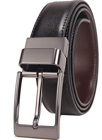 Beltox Fine Men's Dress Belt Leather Reversible 1.25" Wide Rotated Buckle Gift Box …