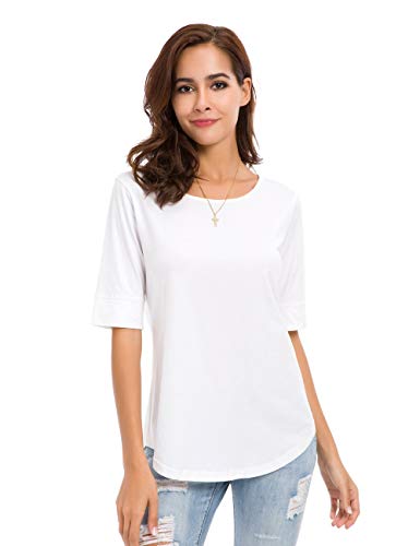 MOQUEEN Womens Crew Neck Loose Fitting Tunic Shirts Cotton Casual Tops