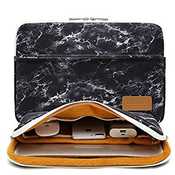 Canvaslife Black Marble Pattern 360 Degree Protective 13 inch Canvas Laptop Sleeve with Pocket 13 Inch 13.3 Inch Laptop Case