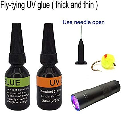 Riverruns UV Clear Glue Three Formula Thick,Thin and Super Flew  12 LED UV Power Light Fly Tying for Building Flies Flies Heads Bodies and Wings Tack Free Special Introductory Sale!