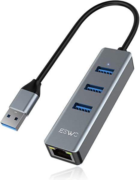 USB 3.0 to Ethernet Adapter, JESWO 3-Port USB Hub Ethernet with RJ45 USB Gigabit Ethernet Network Adapter Support Windows 10/8, Mac OS, iPad OS, Chrome OS, Linux Kernel 2.6.14 and Above